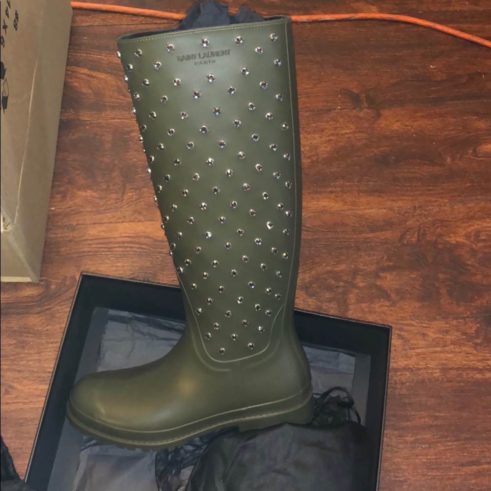 Saint Laurent Swarovski crystal rain boots. NEW!